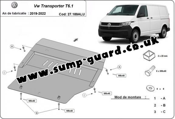Aluminum sump guard for Volkswagen Transporter T6.1