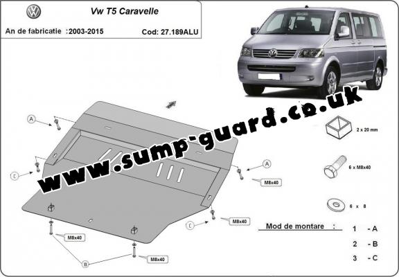 Aluminum sump guard for Volkswagen Transporter T5 Caravelle