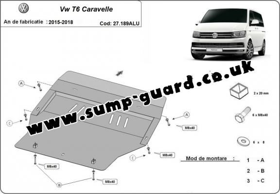 Aluminum sump guard for Volkswagen Transporter T6 Caravelle