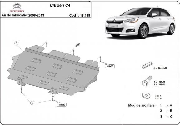 Steel sump guard for Citroen C4