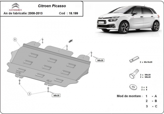 Steel sump guard for Citroen C4 Picasso