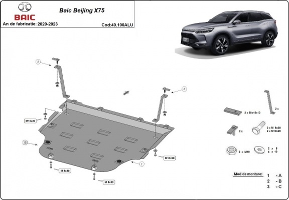 Aluminum sump guard for BAIC Beijing X75