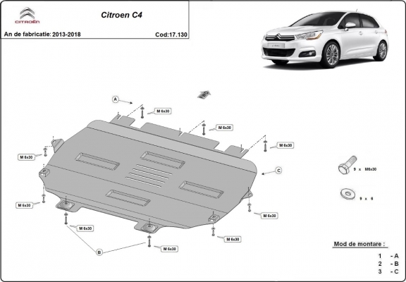 Steel sump guard for Citroen C4