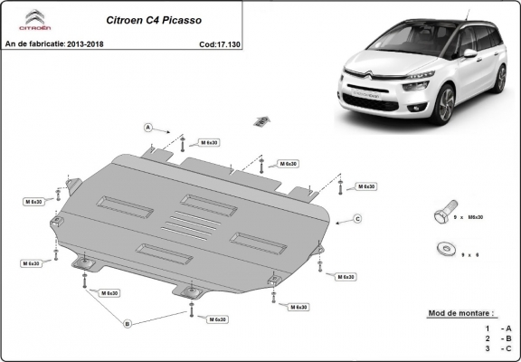 Steel sump guard for Citroen C4 Picasso