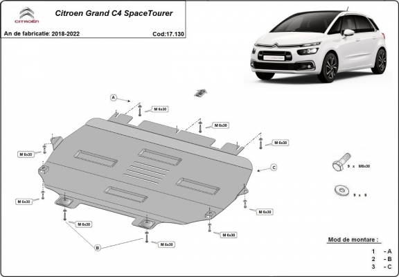 Steel sump guard for Citroen Grand C4 SpaceTourer