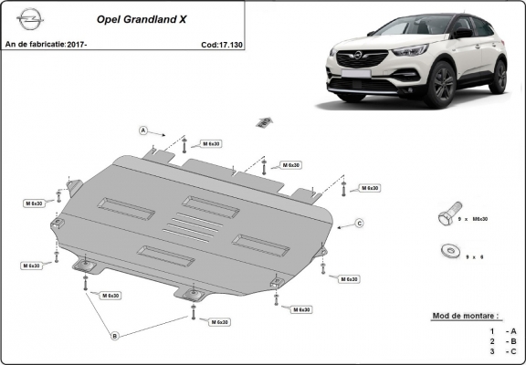 Steel sump guard for Vauxhall Grandland X