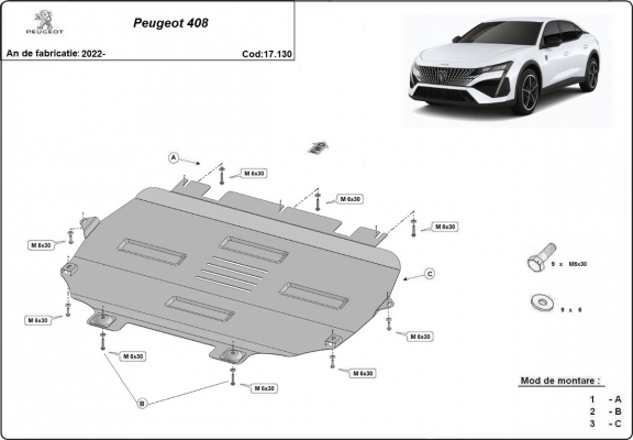 Steel sump guard for Peugeot 408