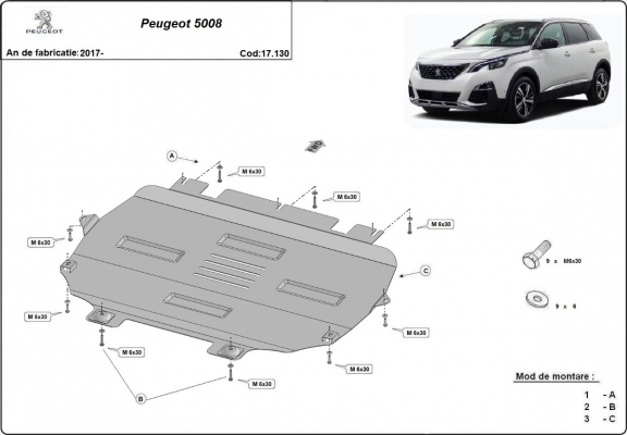 Steel sump guard for the protection of the engine and the gearbox for Peugeot 5008
