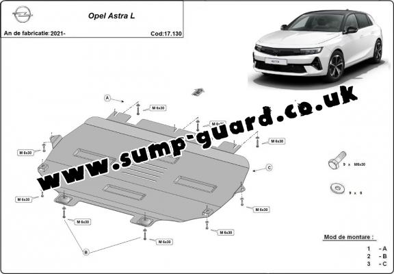 Steel sump guard for Vauxhall Astra L