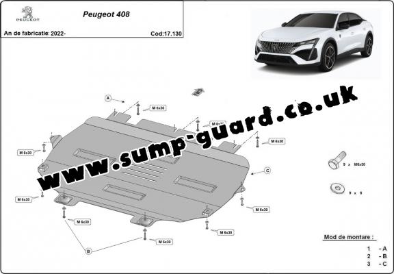 Steel sump guard for Peugeot 408