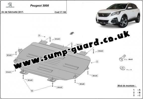 Steel sump guard for the protection of the engine and the gearbox for Peugeot 3008