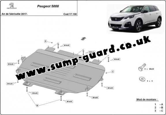 Steel sump guard for the protection of the engine and the gearbox for Peugeot 5008