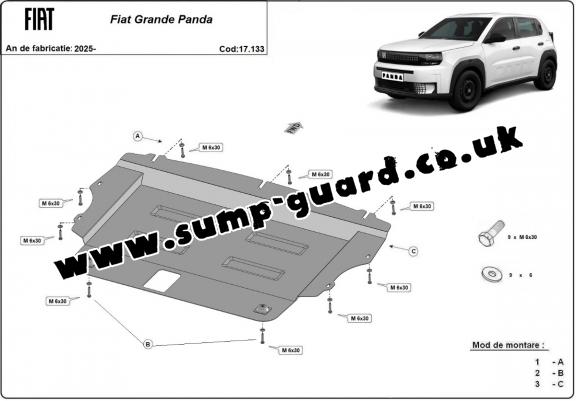 Steel sump guard for Fiat Grande Panda
