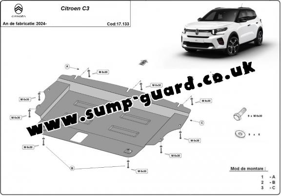 Steel sump guard for Citroen C3