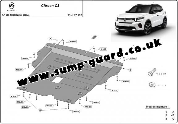 Steel sump guard for Citroen C3