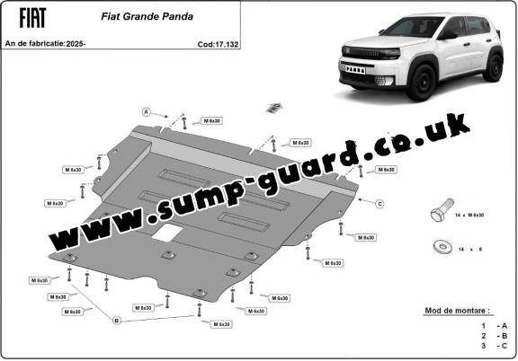 Steel sump guard for Fiat Grande Panda