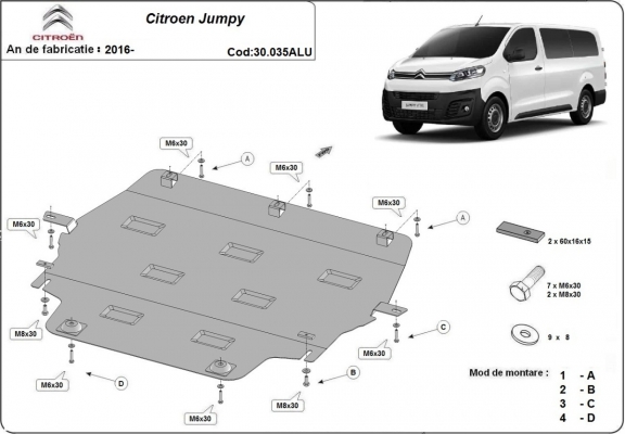 Aluminium sump guard for Citroen Jumpy