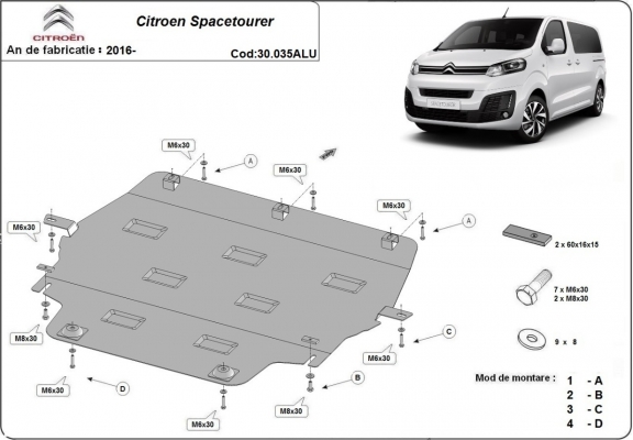 Aluminium  sump guard for Citroen Spacetourer