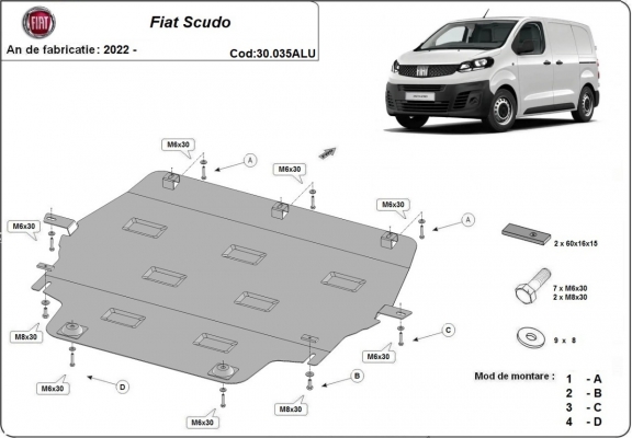 Aluminium  sump guard for Fiat Scudo