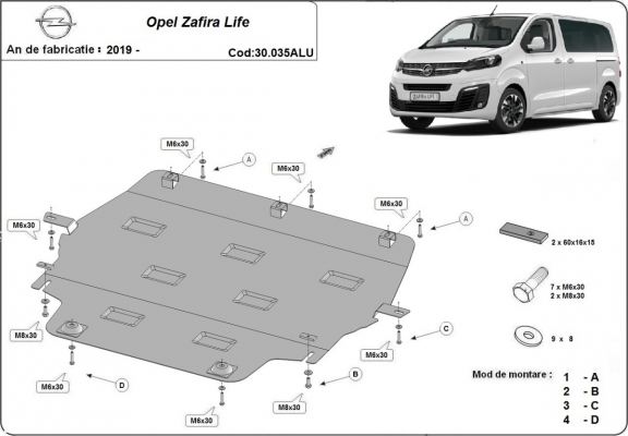 Aluminium  sump guard for Vauxhall Zafira Life