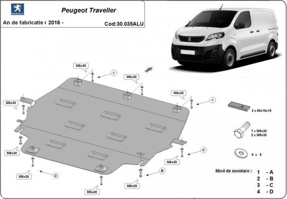 Aluminium  sump guard for Peugeot Traveller