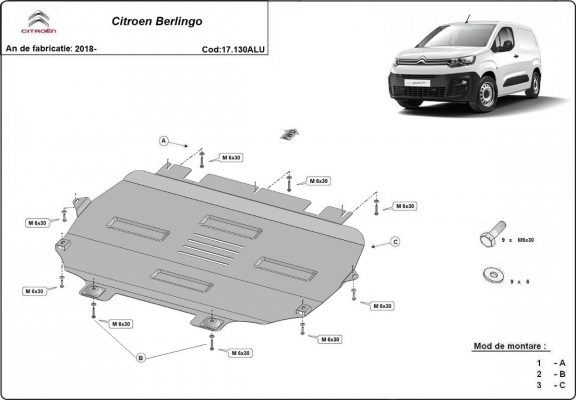 Aluminium  sump guard for Citroen Berlingo