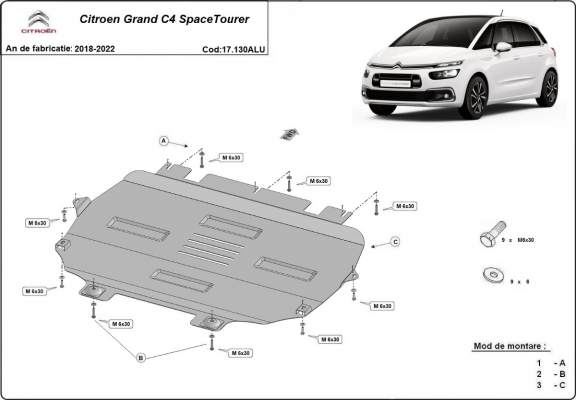Aluminium  sump guard for Citroen Grand C4 SpaceTourer