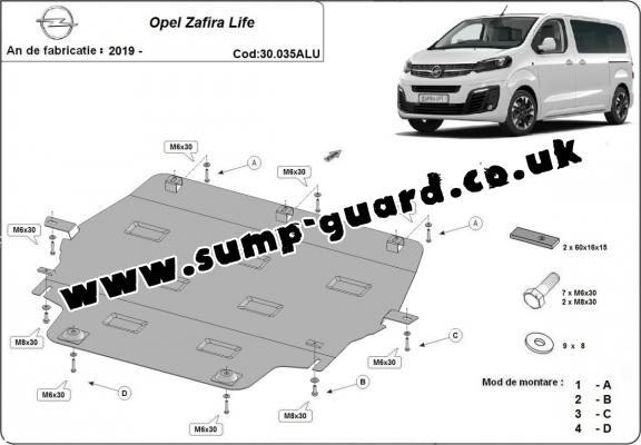 Aluminium  sump guard for Vauxhall Zafira Life