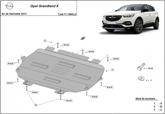 Aluminium sump guard for Vauxhall Grandland X