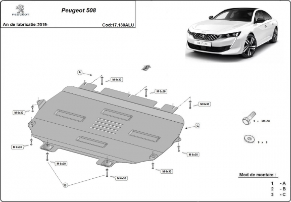 Aluminium  sump guard for Peugeot 508