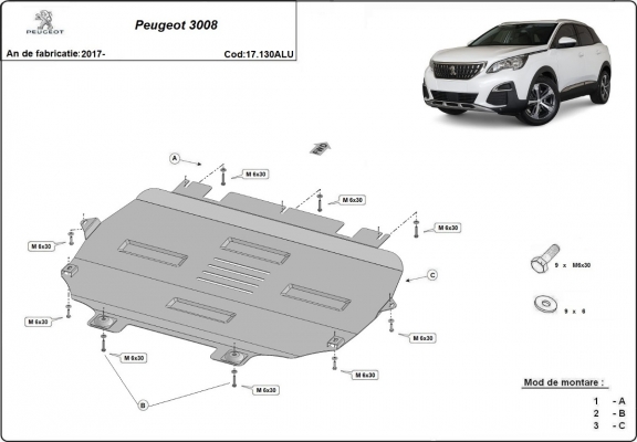 Aluminium  sump guard for Peugeot 3008