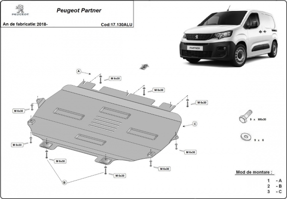 Aluminium  sump guard for Peugeot Partner