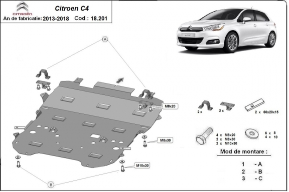 Steel sump guard for Citroen c4