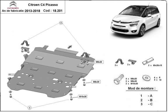 Steel sump guard for Citroen C4 Picasso