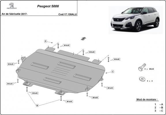 Aluminium  sump guard for Peugeot 5008