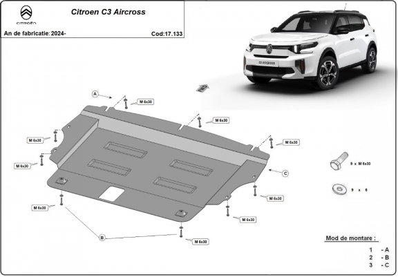 Steel sump guard for Citroen C3 Aircross