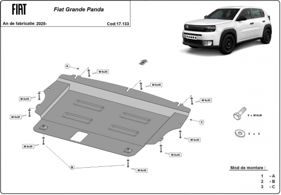 Steel sump guard for Fiat Grande Panda
