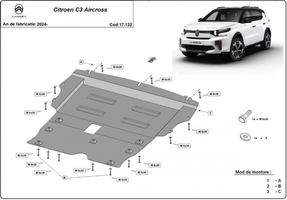 Steel sump guard for Citroen C3 Aircross