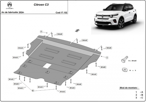 Steel sump guard for Citroen C3