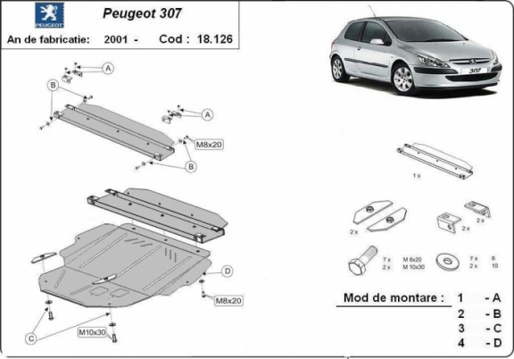 Steel sump guard for Peugeot 307