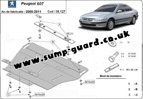 Steel sump guard for Peugeot 607