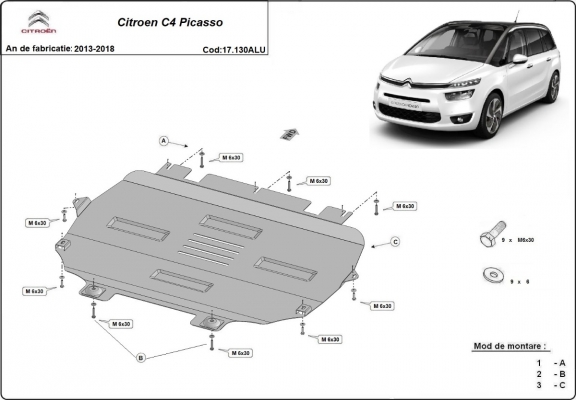 Aluminium  sump guard for Citroen C4 Picasso
