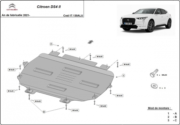 Aluminium  sump guard for Citroen DS4 II