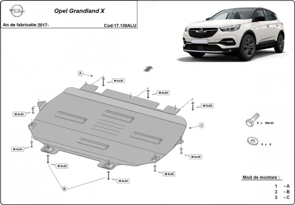 Aluminium sump guard for Vauxhall Grandland X