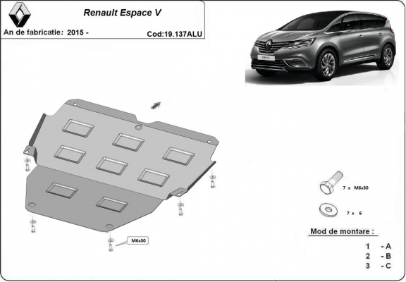 Aluminum sump guard for Renault Espace