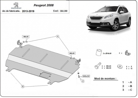 Steel sump guard for Peugeot 2008