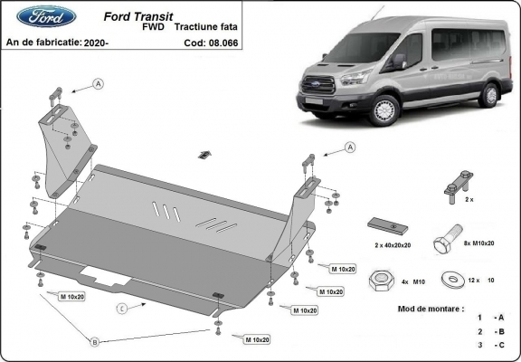Steel sump guard for Ford Transit - FWD