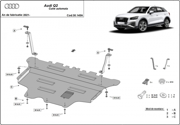 Steel sump guard for Audi Q2 -automatic gearbox