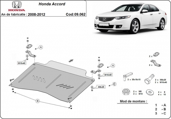 Steel sump guard for the protection of the engine and the gearbox for Honda Accord