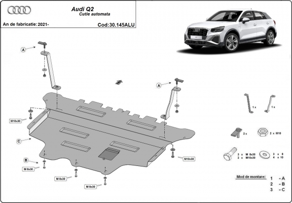 Aluminum sump guard for Audi Q2